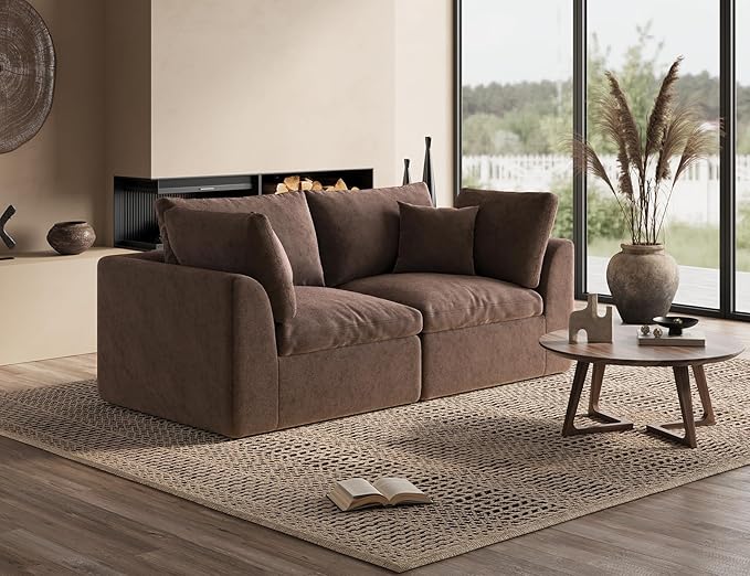 ohllob 78.9" Loveseat Sofa, Cloud Boneless Couches for Living Room, Modern Modular Sectional Sofa, Oversized, Brown