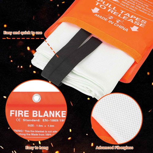 Jerify 15 Pcs Fire Blanket - Fiberglass Fire Emergency Flame Retardant Safety Fireproof Safety Suppression Cover Blanket for Kitchen, Home, Car and Office - 39 x 39 Inch (Orange)