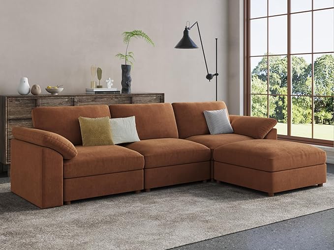 EASE MOOSE Sectional Modular Sofa, Oversized L Shape Sectional Couch Wide Deep seat Sectional Sofa,FSC Certified Comfortable Chenille Brown Modular Sofa