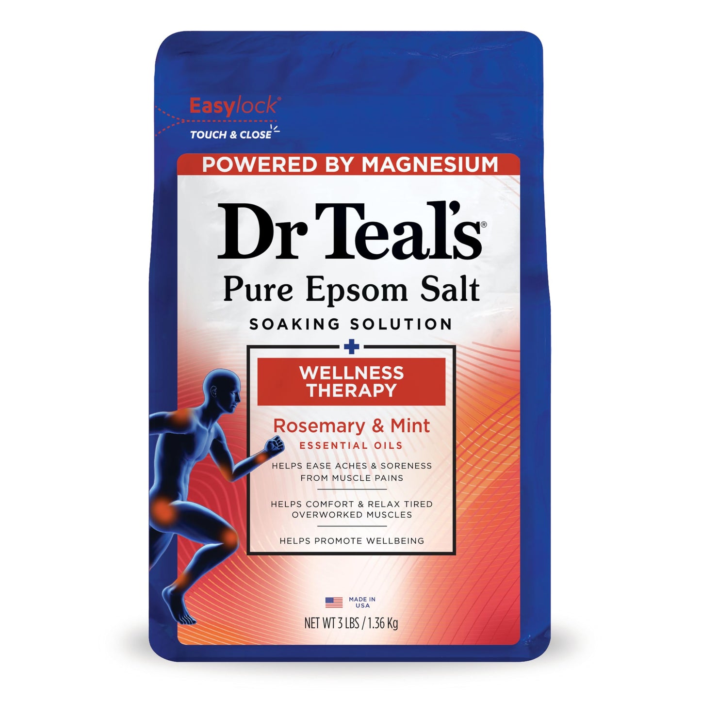 Dr Teal's Epsom Salt Magnesium Soak, Wellness Therapy with Rosemary & Mint, 3 lbs