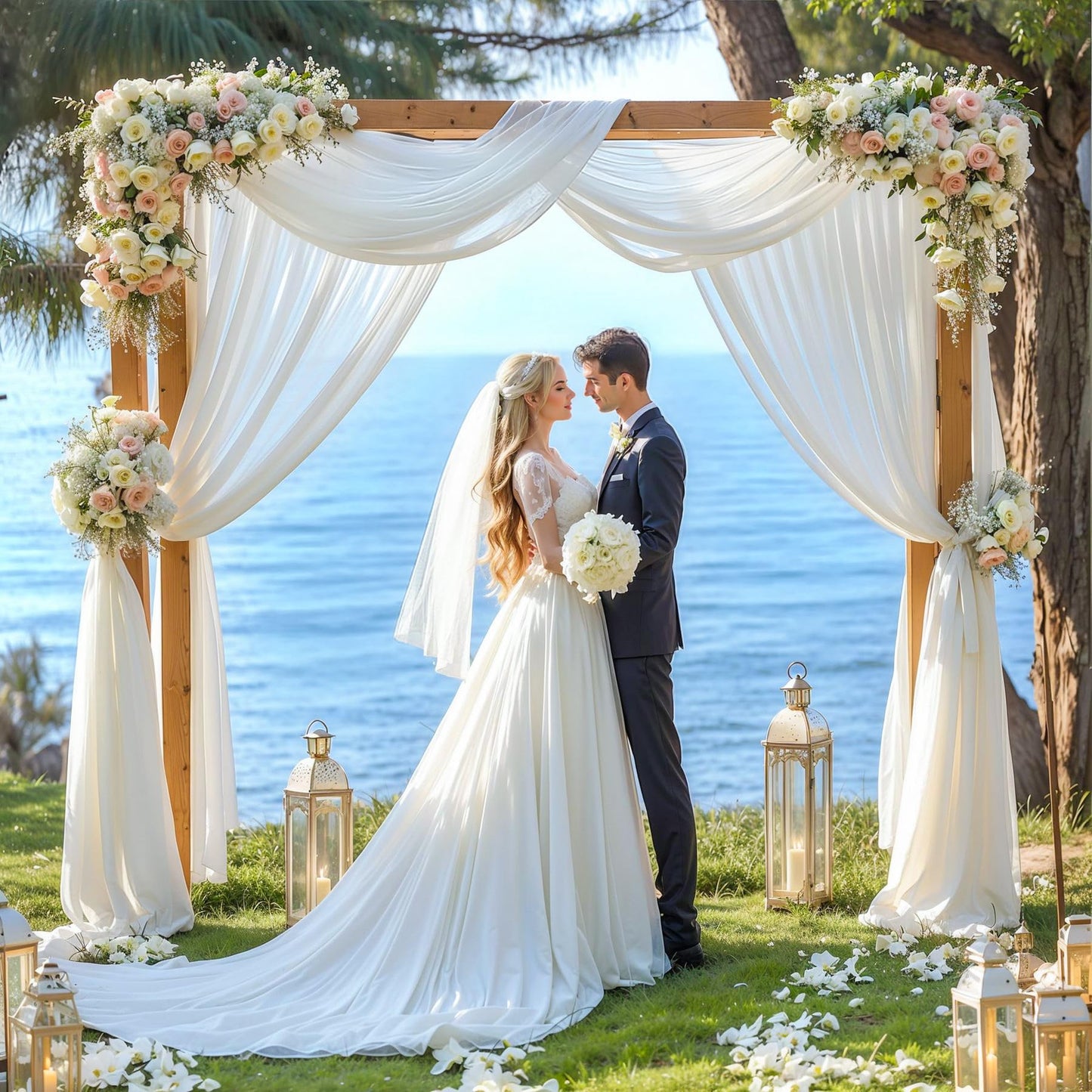 Wedding Arch Draping Fabric, 1 Panel 28 X 19Ft White Drapes Sheer Backdrop Curtain For Wedding Ceremony Party Ceiling Decor