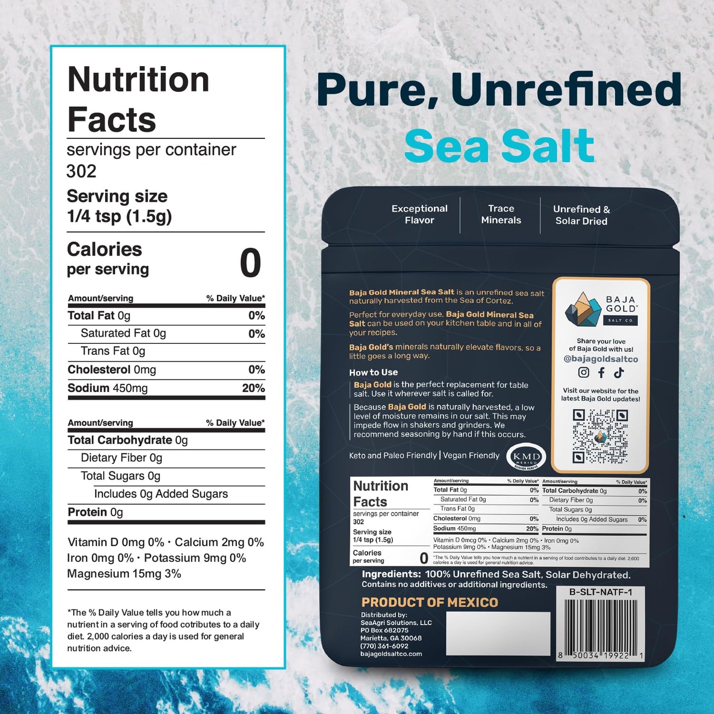 Baja Gold Mineral Sea Salt - Recommended by Gary Brecka - Authentic Fine Grind Salt for Cooking & Baking | Natural Baja Salt for Culinary Uses | Great for Finishing Dishes | 5 lb. Resealable Bag, 1,500+ Servings