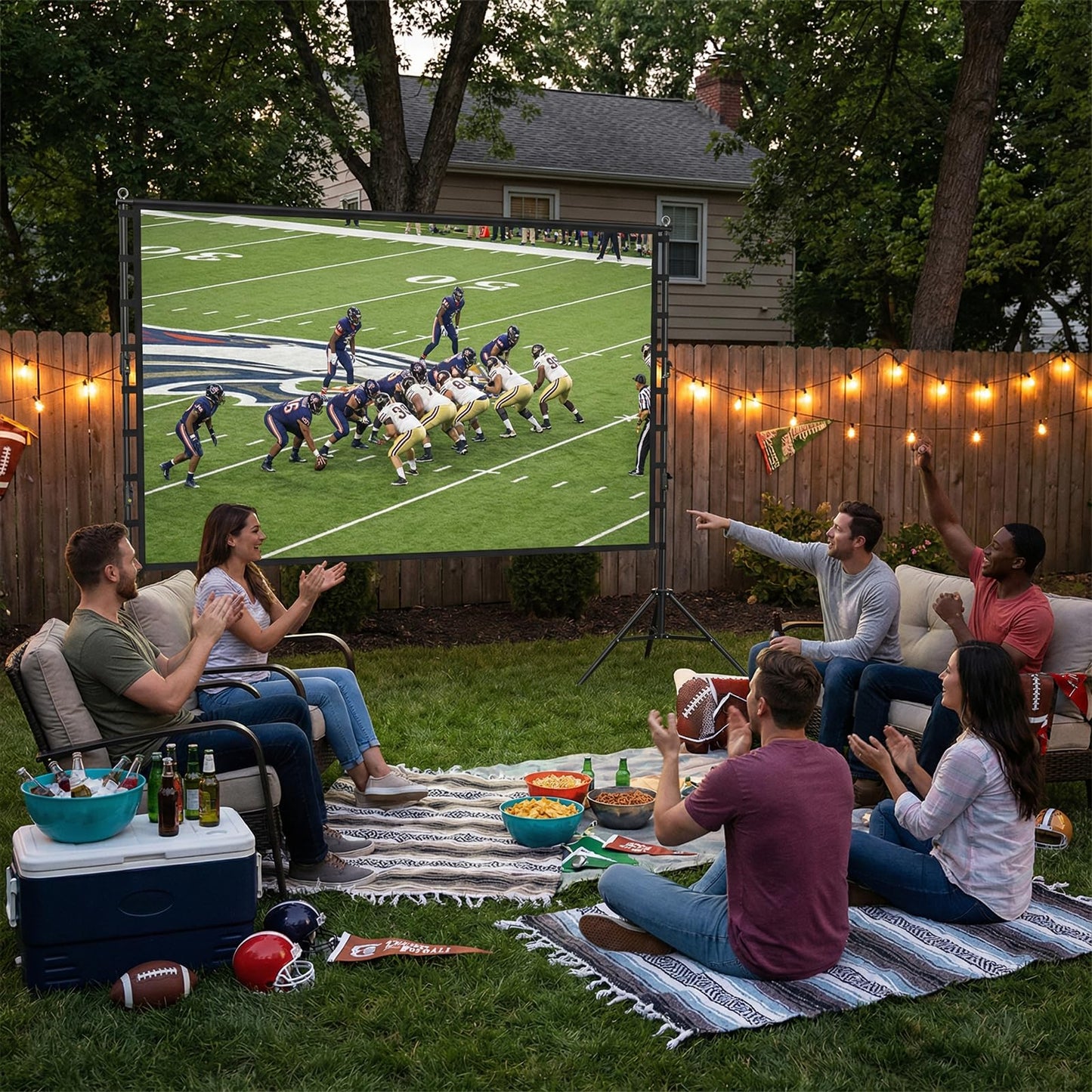 Wootfairy Projector Screen with Stand, 200 inch Portable and Foldable Projection Screen 4K HD 16:9 Rear Front Wrinkle-Free Movie Screen with Carry Bag for Indoor Outdoor Home Theater Backyard Cinema