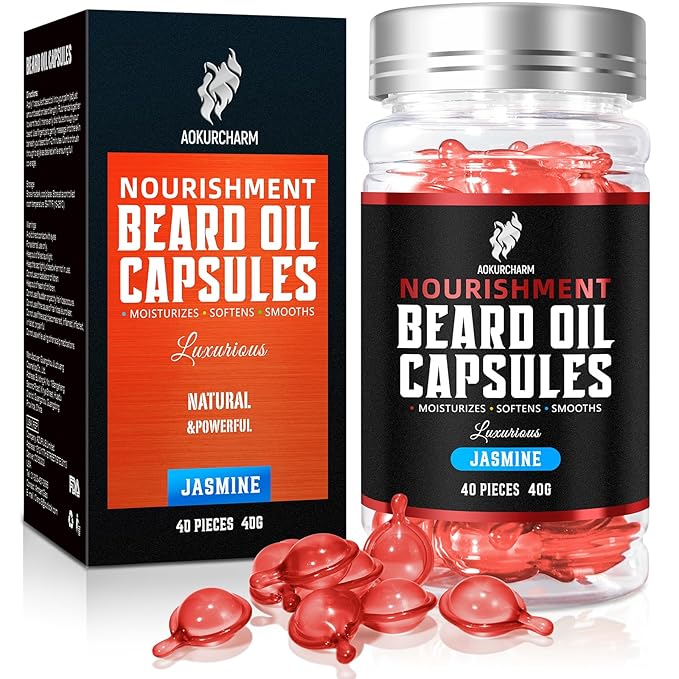 aokur Beard Oil Capsules for Men – Softens, Strengthens & Hydrates with Grape Seed & Camellia Oils – Mess-Free Single-Use ...