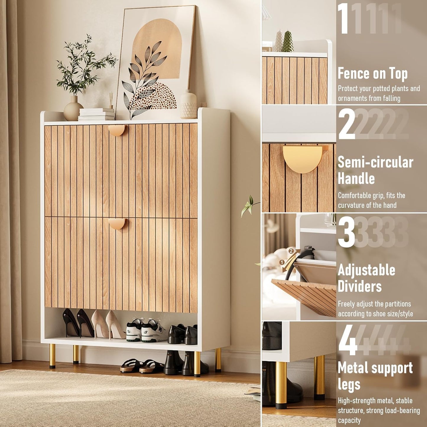 astimey Shoe Storage Cabinet with 2 Flip Drawers 46'' Tall, 7-Tier Hidden Shoe Organizer, Narrow Shoe Rack Cabinet, Freestanding Organizer for Entryway/Hallway/Closet, Wood