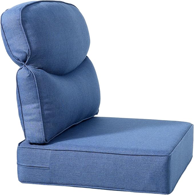 ACTREST Luxury 22x24/22x25 6-Inch Smile Patio Cushions for Outdoor Furniture Set of 6 - Thick Back & Deep Seat Outside Chair Cushions for Rattan Metal Glider Loveseat Sectional Sofa - Navy Blue
