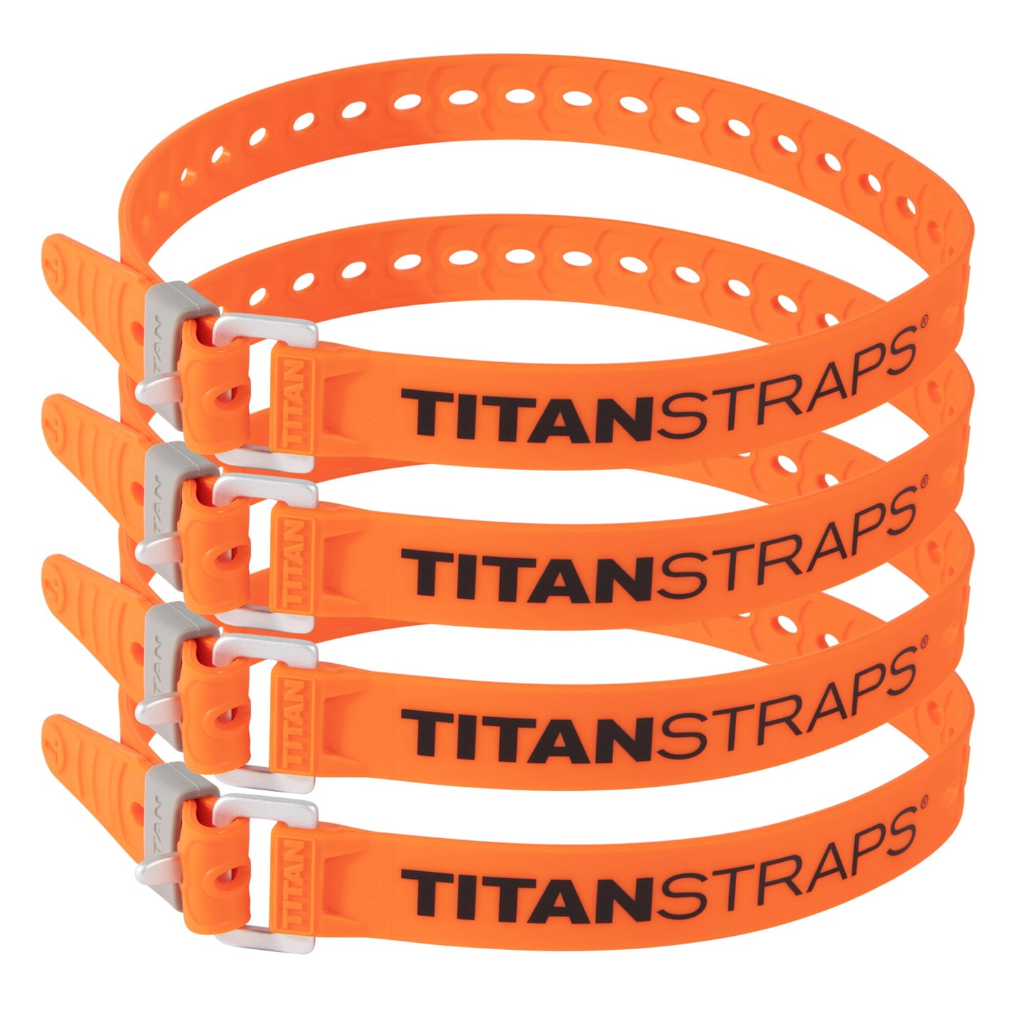 Titan Utility Straps – Easy-To-Use, Reliable Tension Straps for Securing Bike & Moto Gear, Skis, Garden Hoses, Field Repair – Use in Frigid Temp – 60 lb.Working Load, 25" Length, Safety Orange, 4-Pack