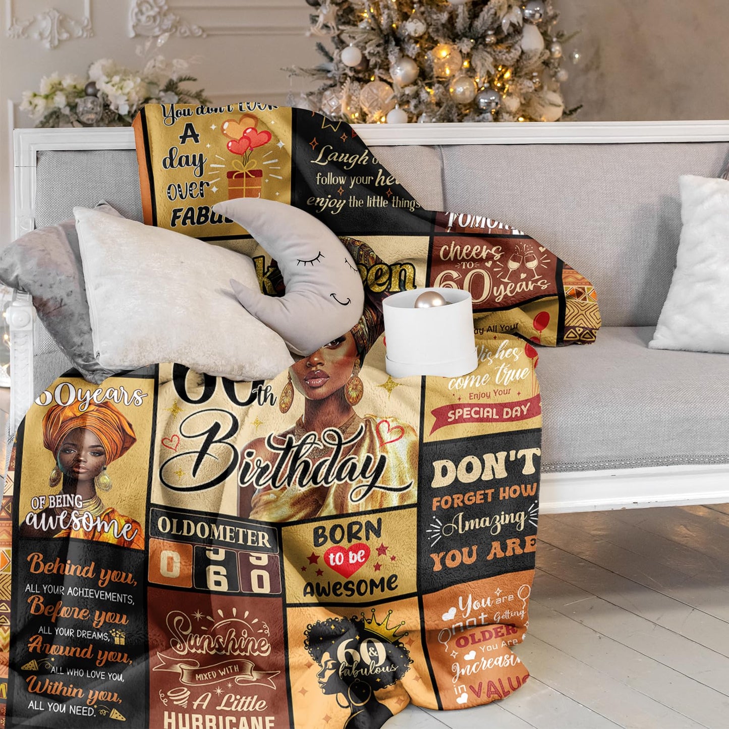 YHIKOUY African American 60th Birthday Gifts for Women Blanket 60"X50", Encouragement Inspirational Bday Gift, 60 Year Old Birthday Gifts for Black Women Mom Lady Girl Friend