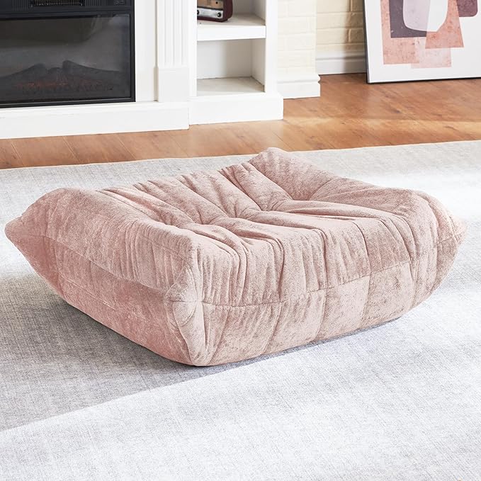 HABUTWAY Bean Bag Ottoman,Foot Rest,Fireside Chair Memory Foam Lazy Bean Bag Sofa for Living Room,Bedroom,Dorm,Office (Ottoman-Pink)