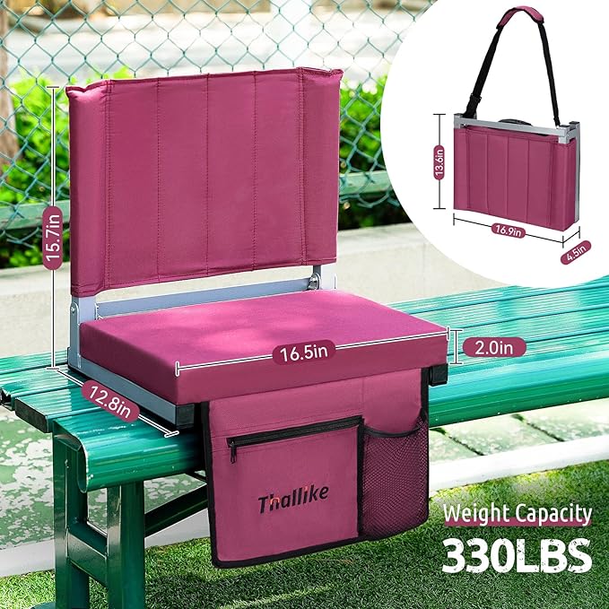 Thallike Heated Stadium Seats for Bleachers － 3-Level Heating Foldable Chair with Back Support, Large Storage Pockets & Cup Holder for Sports Games and Camping