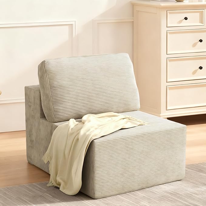 Furnify 30" Modular Upholstered Foam Couch, Upholstered Floor Sofa Couch with Pillow, Bean Bag Chair for Bedroom Living Room, No Assembly Required (Corduroy Fabric, Beige)