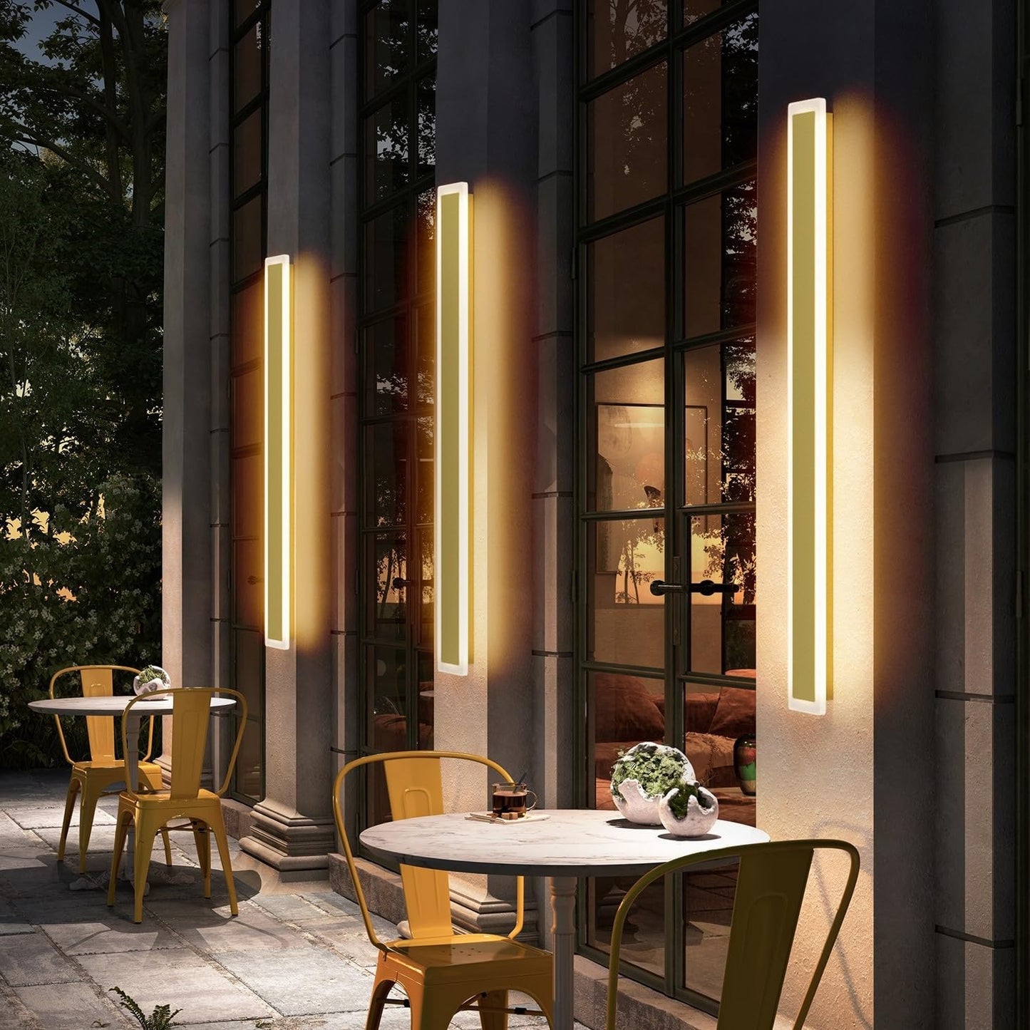 Coinmit 2Pack 39.4In Long Outdoor LED Wall Lights IP65 Waterproof Modern Exterior Wall Light 3000K Linear Outdoor Lights for Courtyard Porch(Gold)