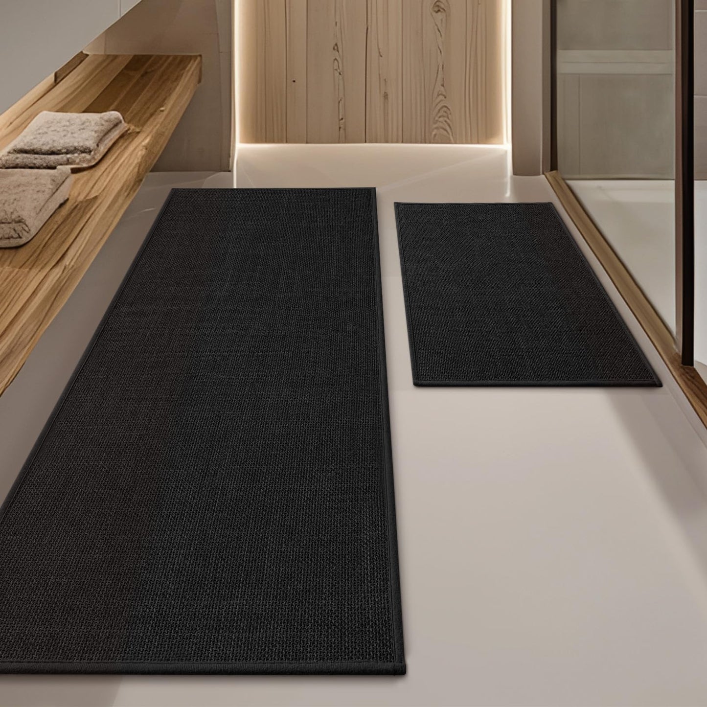 YIHOUSE Black Bathroom Rug Sets 2 Piece, Absorbent Bath Mat for Bathroom Non Slip Washable, Bathroom Mat Quick Dry, Thin Bath Rug Set for Toilet and Floor