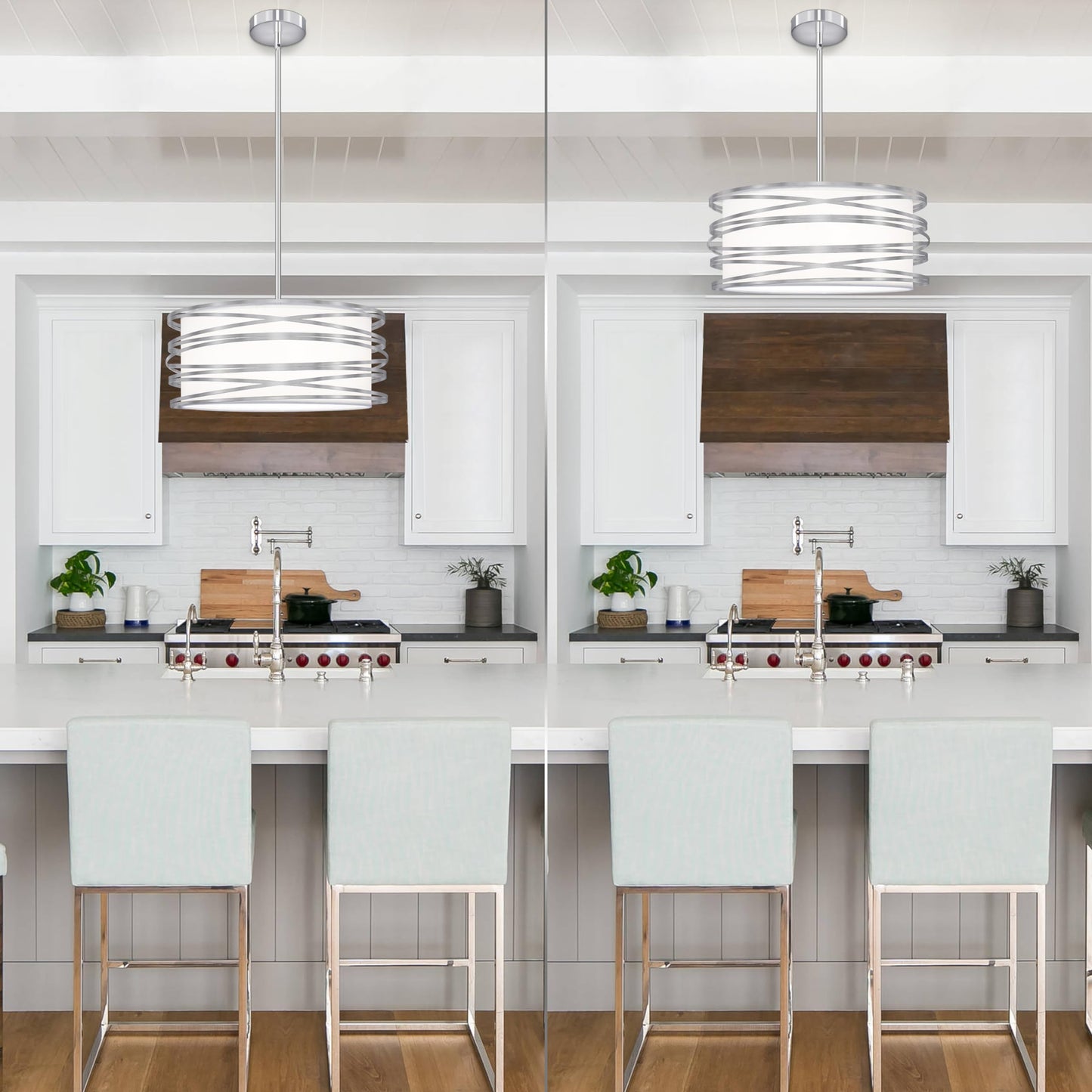 16 inch Modern Drum Pendant Light 3-Lights Brushed Nickel Chandelier Dining Room Light Fixture, Adjustable Ceiling Pendant Kitchen Light Fixture Over Table for Living Room Bedroom