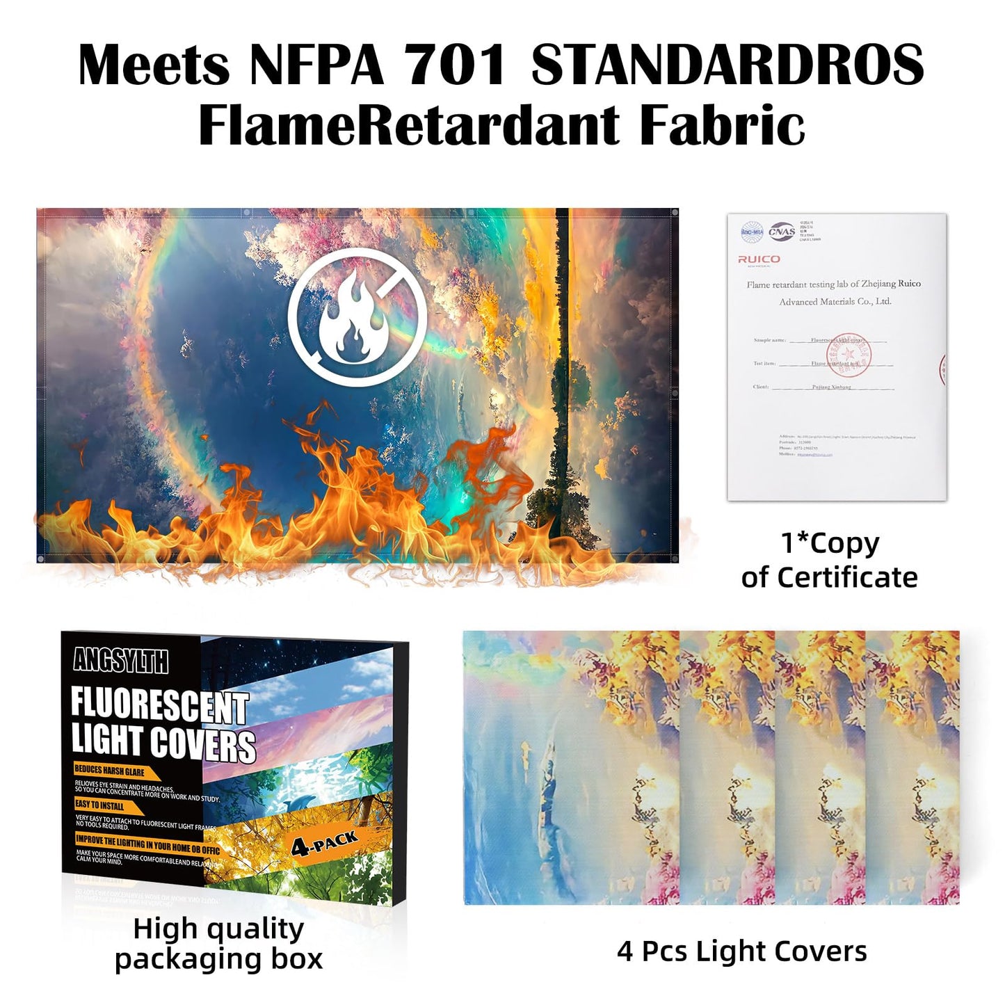 ANGSYLTH 4 Pcs Fluorescent Light Covers - Classroom, Office 4 x 2 Feet Flame Retardant Magnetic Covers for Ceiling Lights Filters (Auspiciousness Clouds)