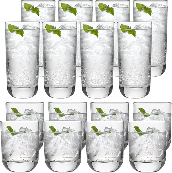 Libbey 31631 Polaris 16-Piece Tumblers and Rocks Glass Set, Drinkware Glasses Set of 15.2 Oz Tumbler & 11.1 Oz Rock Glasse...