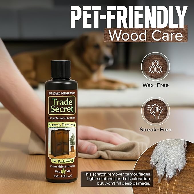 Trade Secret Scratch Concealer for Real Wood Furniture & Floors – Restores Dark Wood Scratch, Covers Nicks, Scuffs & Dogs, Cats Scratches, Marks, Minor Defects