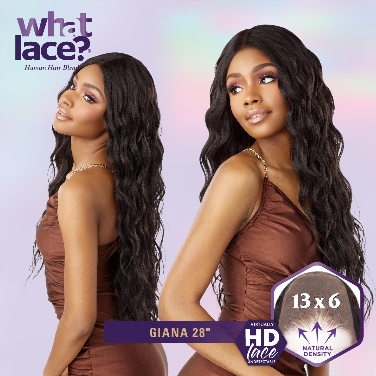 Sensationnel What Lace 13X6 Wigs - Giana 28 Inch Human Hair Blend Lacefrontal Glueless Synthetic With Natural Density Preplucked