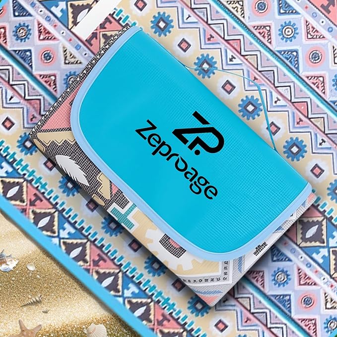 Zeproage Waterproof Picnic Blankets, 60" x 80" Picnic Mat Outdoor Portable Travel Camping Bordeaux Blue