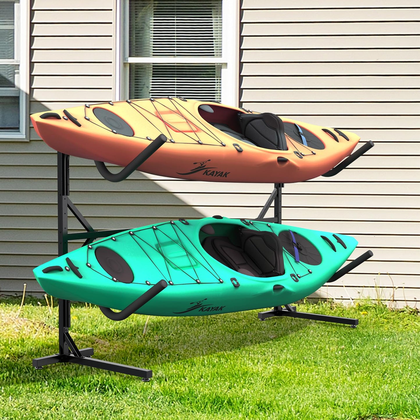 Freestanding Kayak Storage Rack, Kayak Racks for Outdoor Storage, Heavy Duty Adjustable Kayak Paddle Holder Stand for Kayak, Paddle Board, SUP, Surfboard
