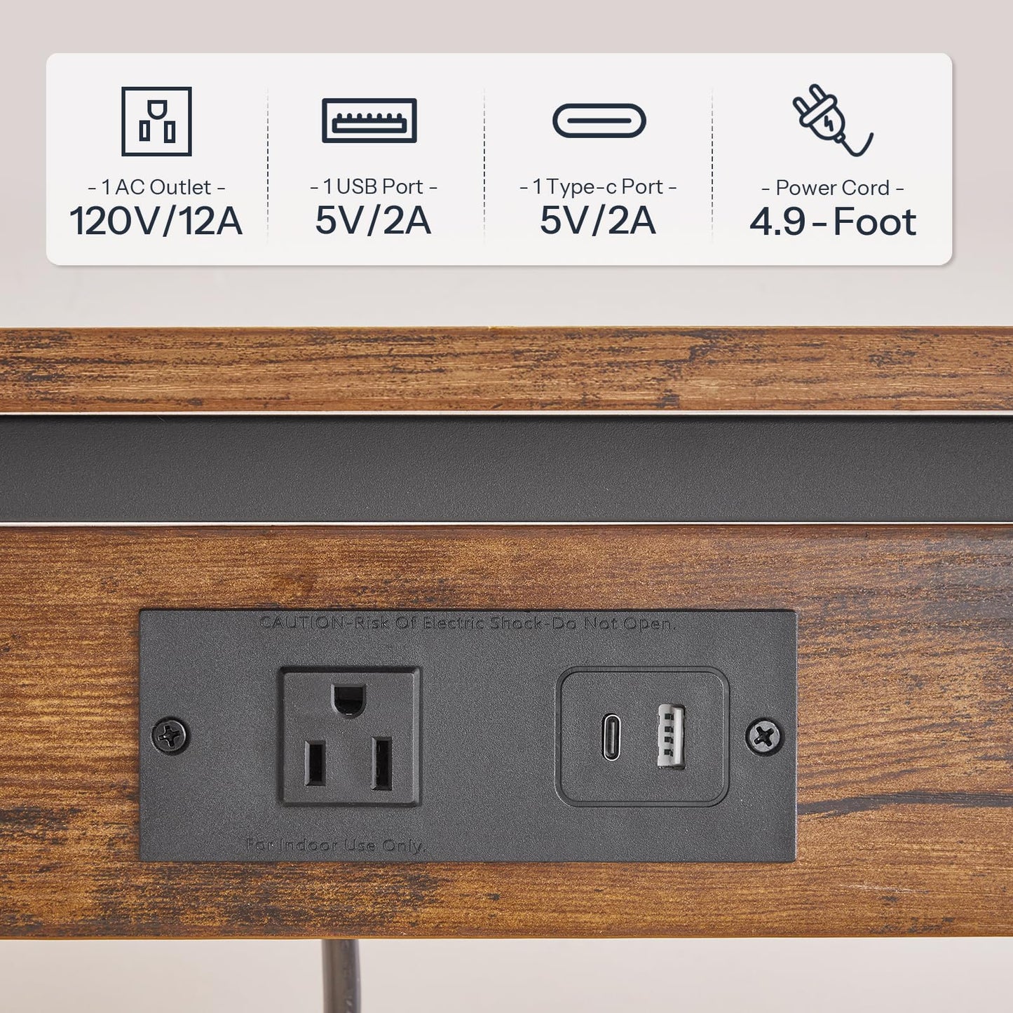 HOOBRO C-Shaped Side Table with Charging Station, Adjustable Height Sofa Arm Table, Slide Under Couch Table for Small Space in Living Room, Bedroom, Rustic Brown BF71USF01