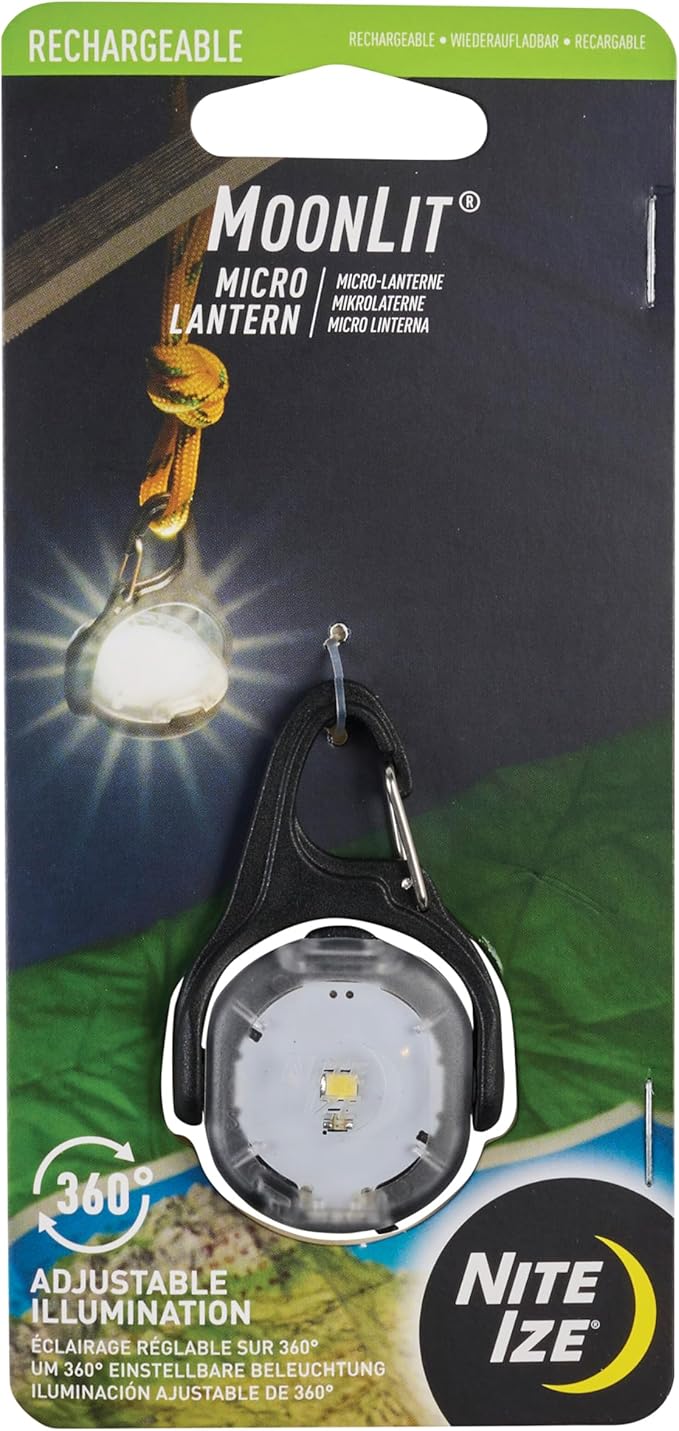 Nite Ize Moonlit Rechargeable Micro Lantern - Portable Mini Lantern for Camping Accessories & Hiking Gear - Features Carab...