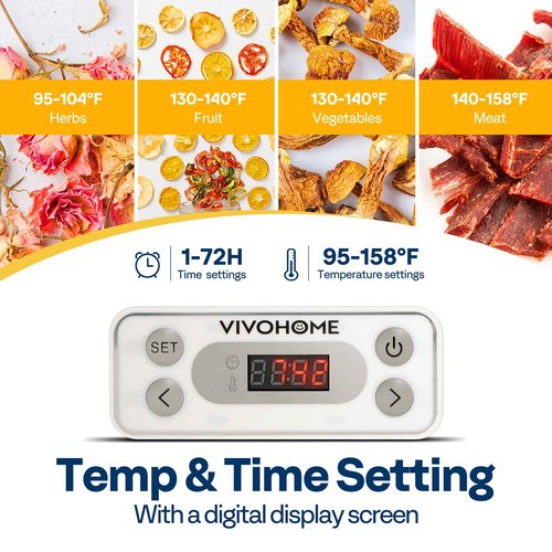 VIVOHOME Electric 8 Trays Food Dehydrator, 400W Hydrator Machine with 72H Digital Timer and Temperature Control for Fruit Vegetable Meat Jerky Herb Beef Mushroom, White
