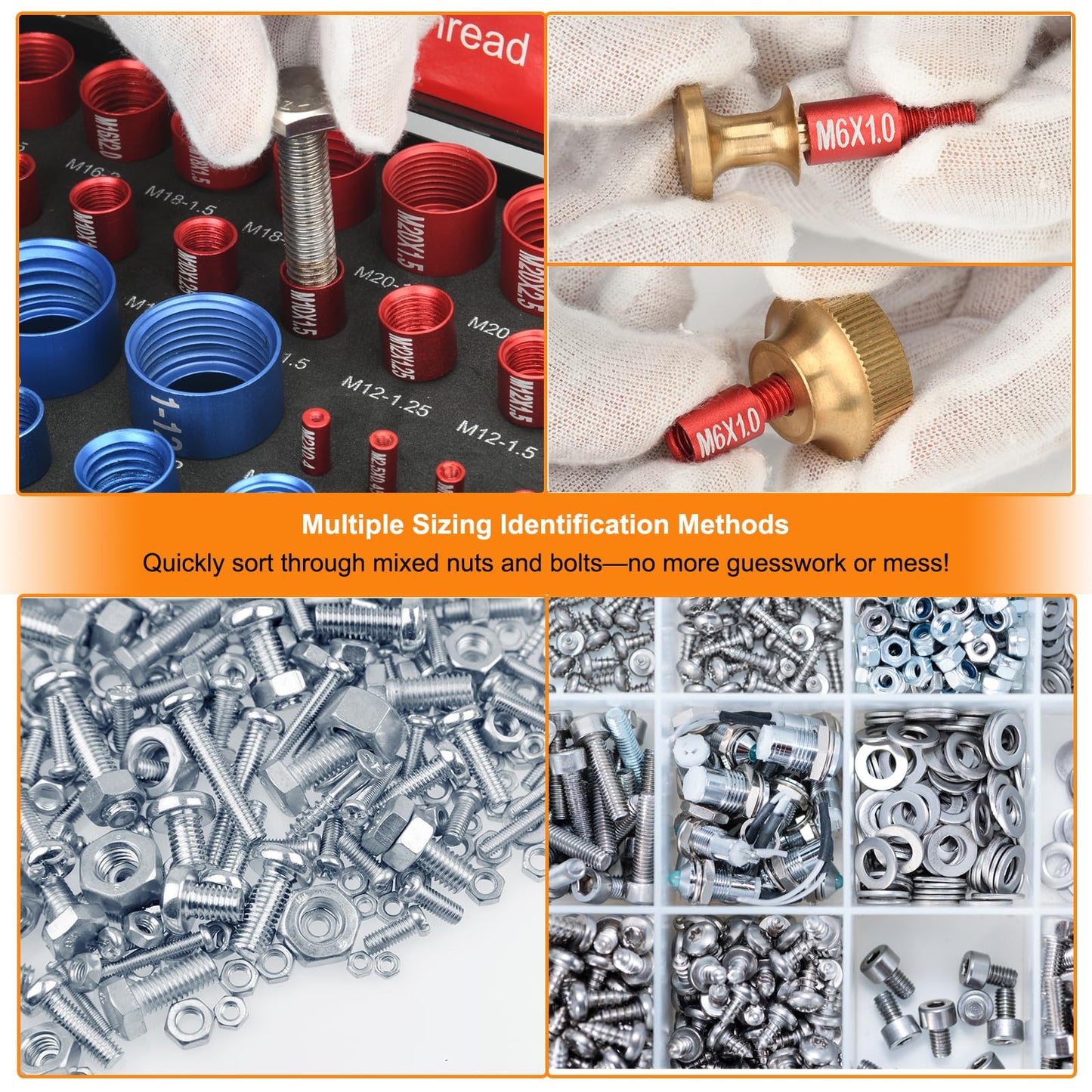 55 Pcs Nut and Bolt Thread Checker (25 Metric & 30 Standard), Bolts and Nut Identifier Thread Gauge, Detachable Bolt Size Finder Especially for Tight Spaces