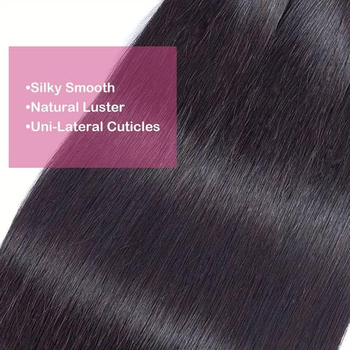 SilkSleek Straight Hair Bundles - 10 12 14 Inch | 100% Unprocessed Brazilian Virgin Human Hair | 3-Pack Quick Weave Bundles with Glossy Finish for Women