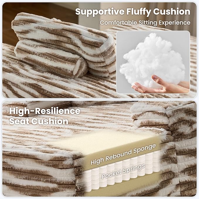 ovios 67'' Chaise Lounge Chair Indoor, Oversized Upholstered Sofa Bed, Sleeper Couch Reading Chairs Fluffy Plush Faux Fur Cloud Sofas Couches for Living Room, Brown Zebra Print