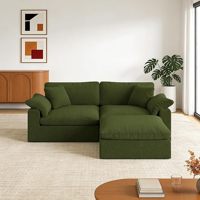 Forest aesthetics L-Shaped Modular Cloud Sectional Sofa,2-Seater with Chaise,Modern Down Filled Detachable Couch for Living Room,Office & Small Apartment,Green