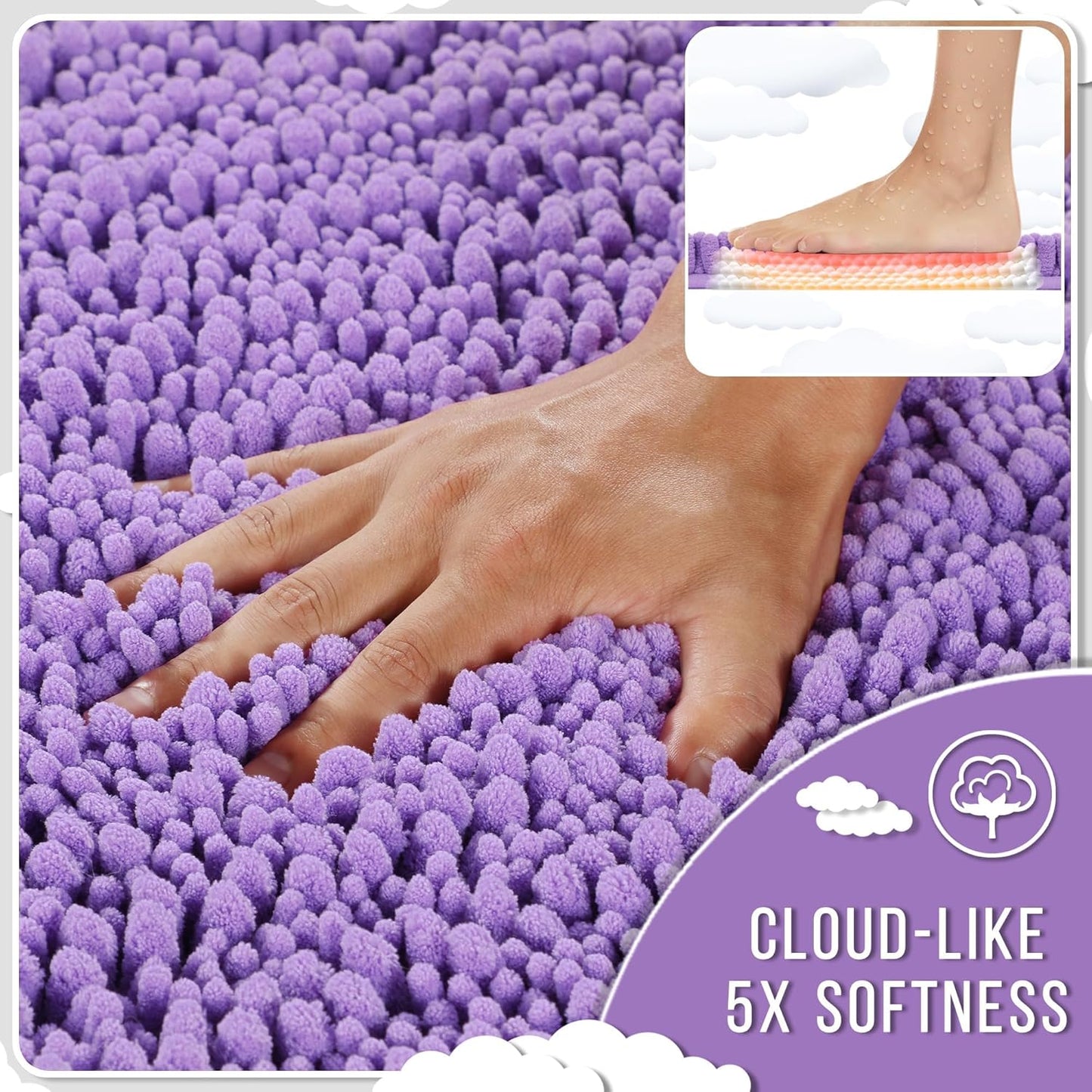 Yimobra Bathroom Rugs Non Slip Washable - Ultra Soft Absorbent Chenille Bath Mat, Quick Dry Shaggy Floor Carpet for Tub Shower, Lavender Home Decor Accessories, 24x17 Inch