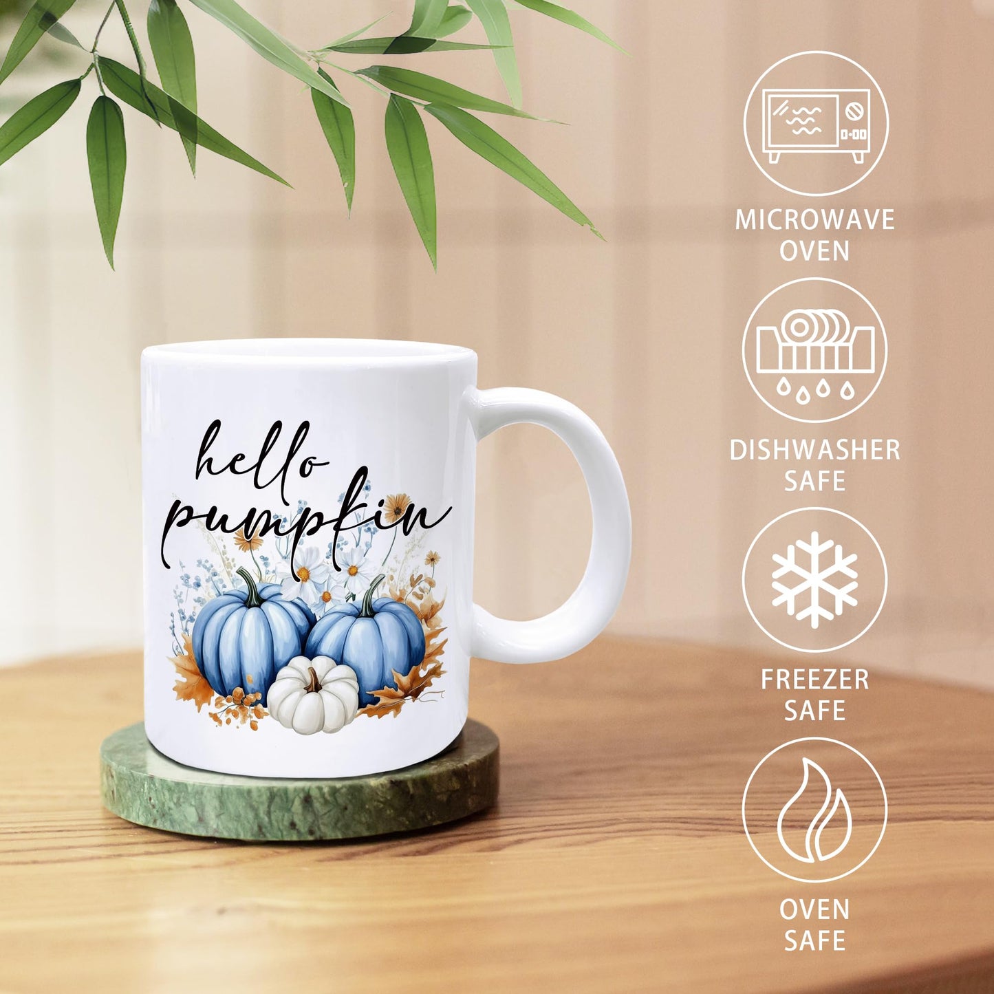 Foyoulame Fall Pumpkin Coffee Mugs, Hello Pumpkin Mug, Blue and White Pumpkins Coffee Teacup, Fall Thanksgiving Gifts for Women, Autumn Gifts for Women, Autumn Pumpkins Ceramic CoffeeMug 11oz
