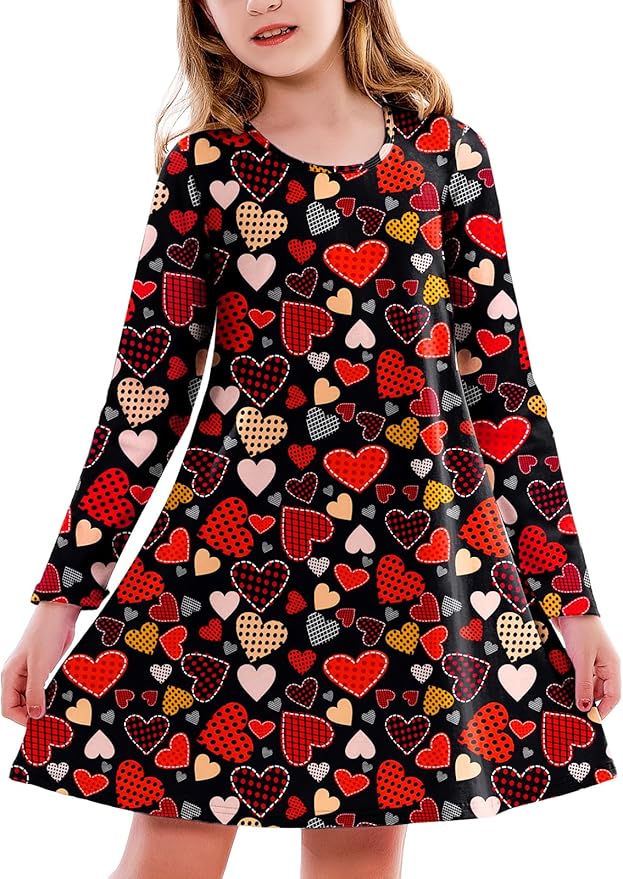 Deerose Girls Valentine's Dress Long Sleeve Mardi Gras Dresses 3-14 Years
