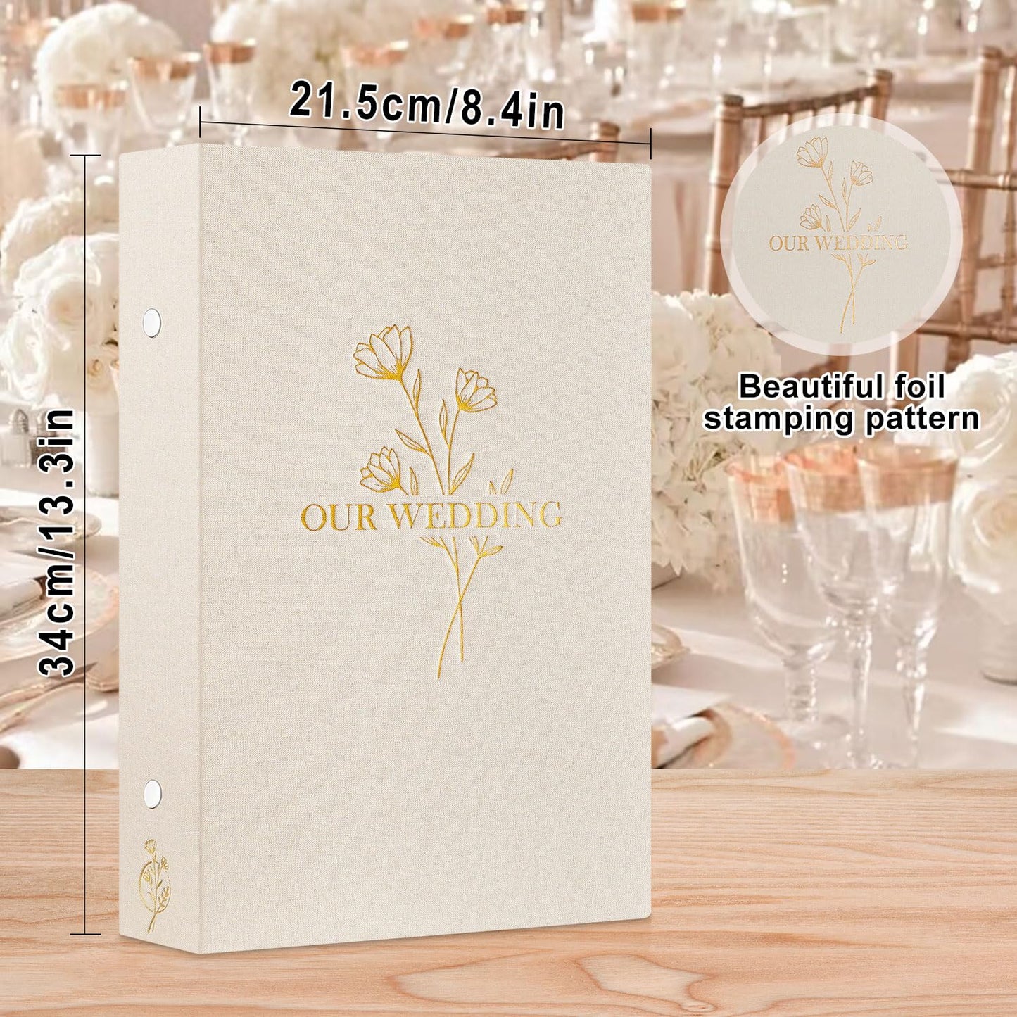 Lanpn Wedding Photo Album 4x6 300 Pocket Photos Slip in, Linen Cover Large Capacity Newlywed Marriage Album Hold 300 Horizontal Photos (Flower, Beige)