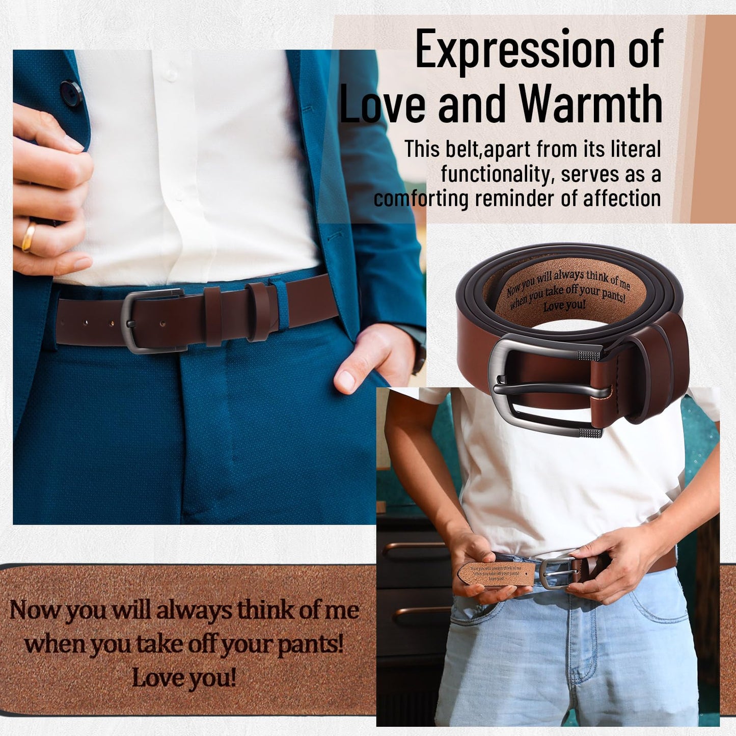 Bunnycool Mens Belt Gift Husband Personalized Belts for Men Engraved Leather Gift for Him Birthday Anniversary Wedding(Brown,36(waist34-35))