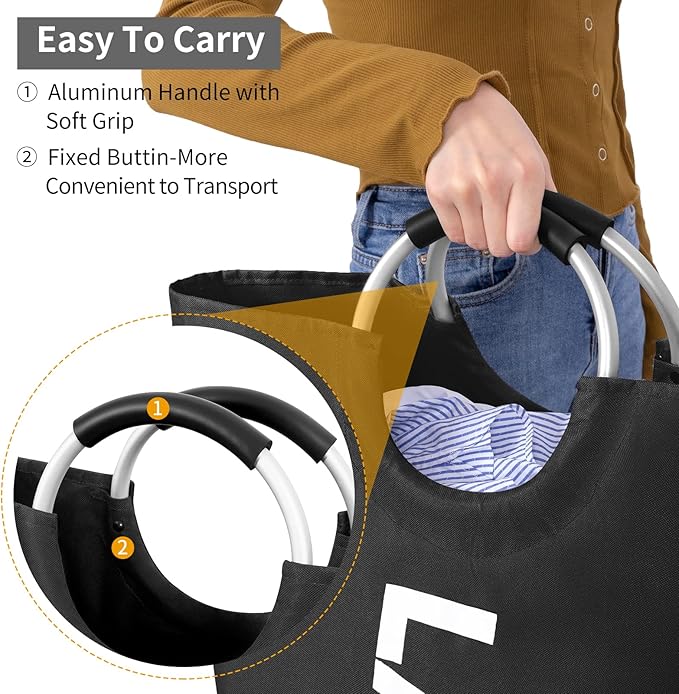 ZERO JET LAG 115L X-Large Laundry Basket Collapsible Fabric Hamper Tall Dorm Laundry Bag with Handles Portable Washing Bin Dirty Clothes Basket for College Bathroom Essentials Storage (Black)