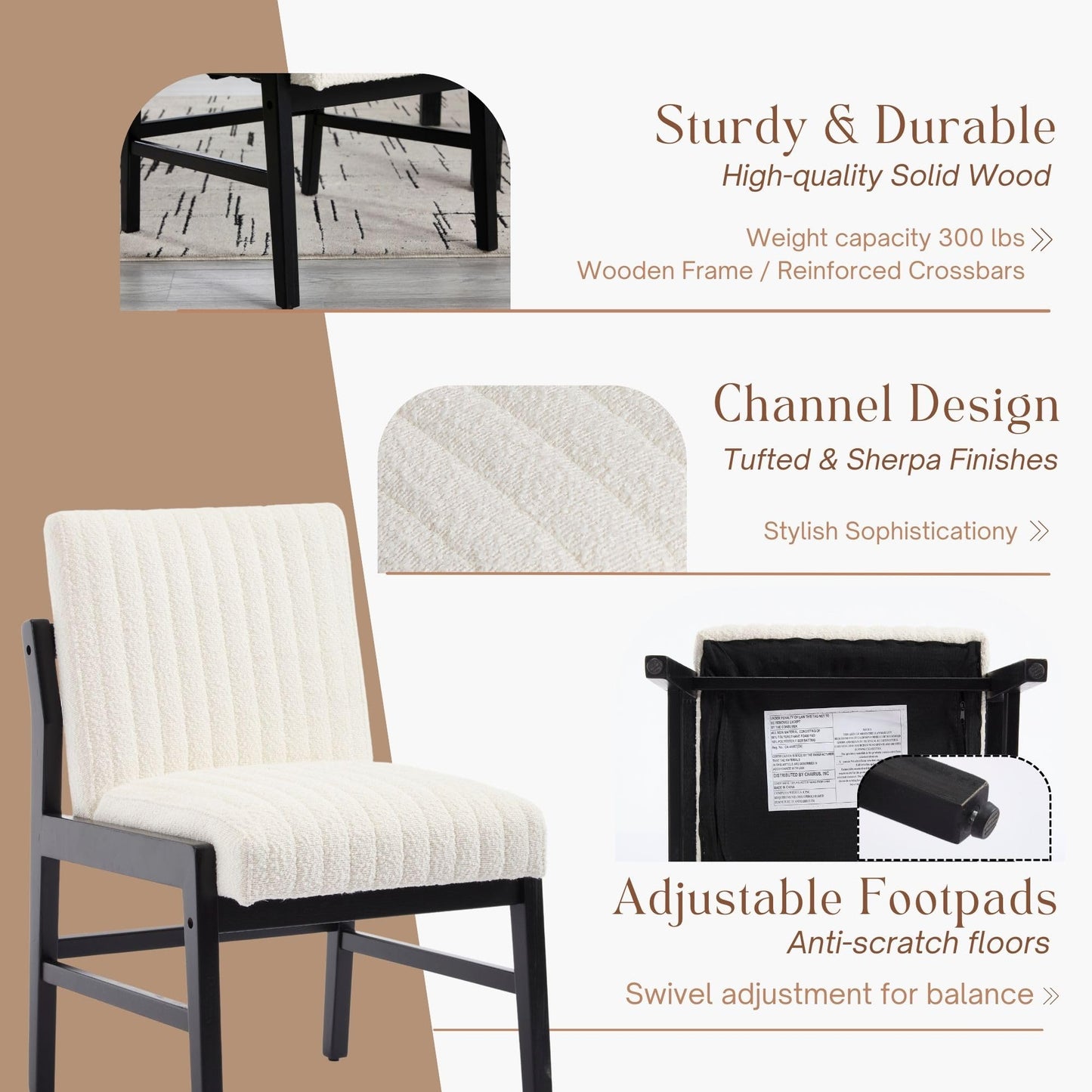BESTANO Modern Upholstered Dining Chairs Set of 4, Kitchen Dining Room Chairs with Back Armless Accent Side Chairs for Living Room Bedroom Restaurant, Black Wood Leg/White Sherpa Boucle