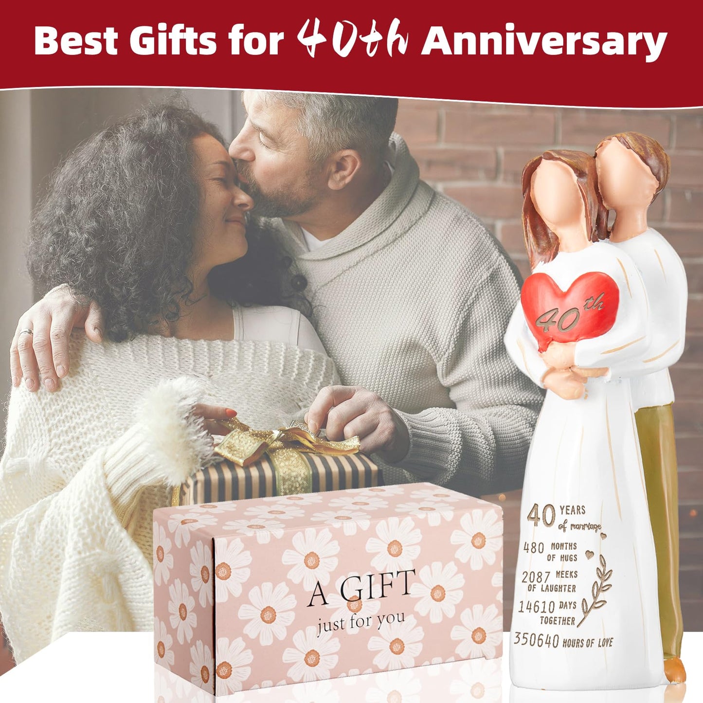 Hosetim 40th Anniversary Wedding Gifts for Couple,40th Anniversary Couple Figurine Gifts for Parents Wife Husband,Happy Ruby 40 Years of Marriage Hand-Painted Figure Gift for Him Her