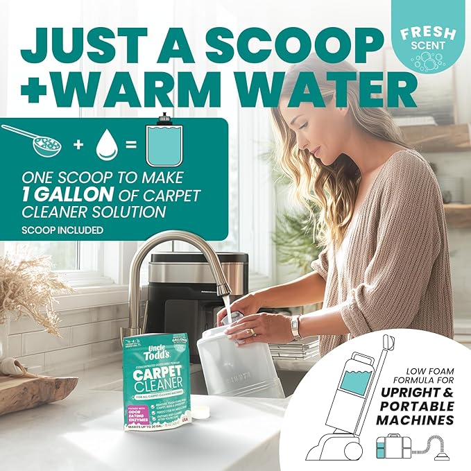 Uncle Todd's Carpet Cleaner Powder | Enzyme Formula for Carpet Machines | Removes Pet Odors & Stains | Safe for Carpets, Rugs & Upholstery | Makes 30 Gallons