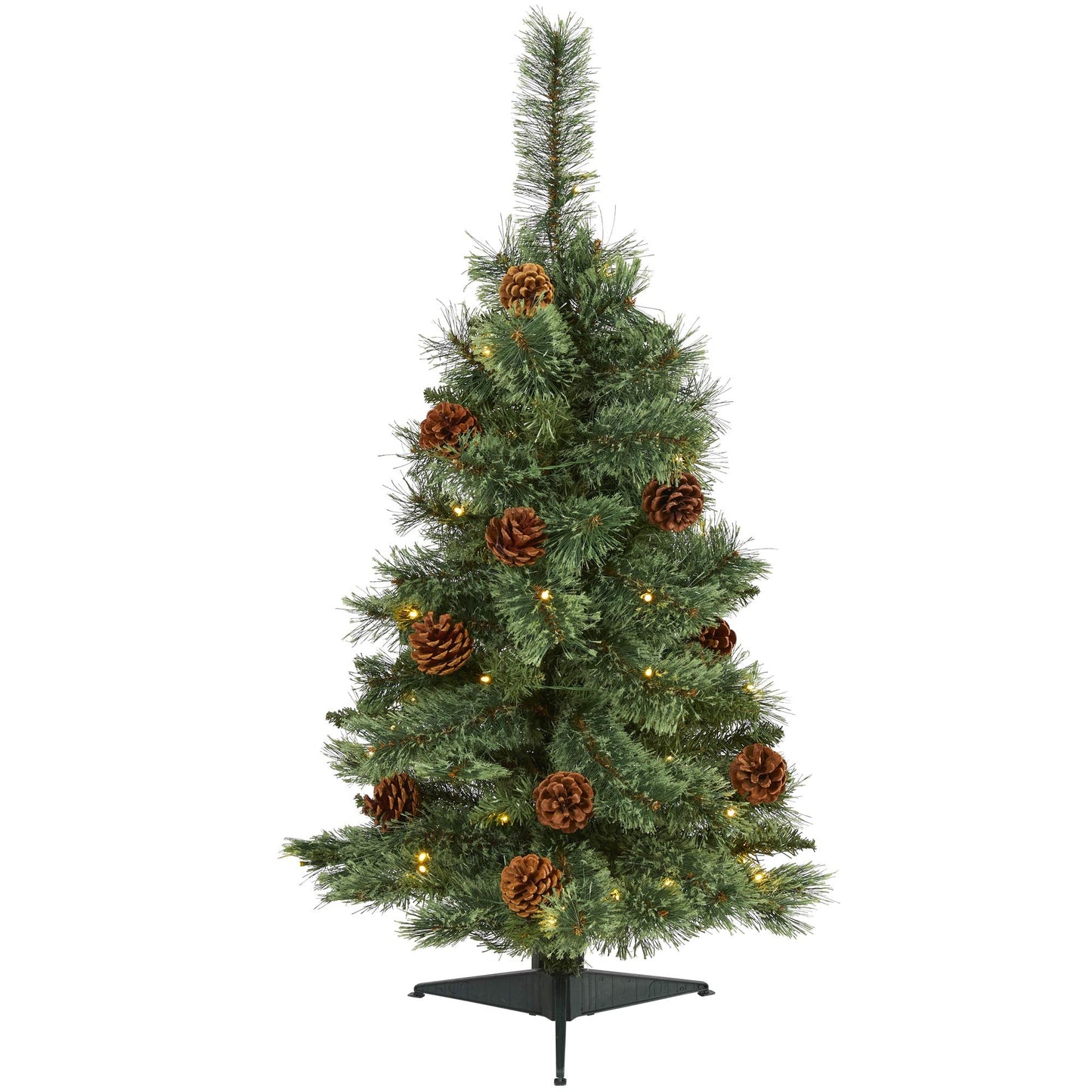 Nearly Natural 3ft. White Mountain Pine Artificial Christmas Tree with 50 Clear LED Lights and Pine Cones
