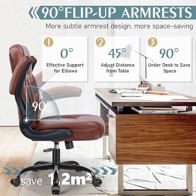 Leather Office Chair, PU Home Computer Desk Chairs with Ergonomic Back Support, 360°Swivel Free, Small Gaming Chair with Wheels and Adjustable Armrests, for Short People Use