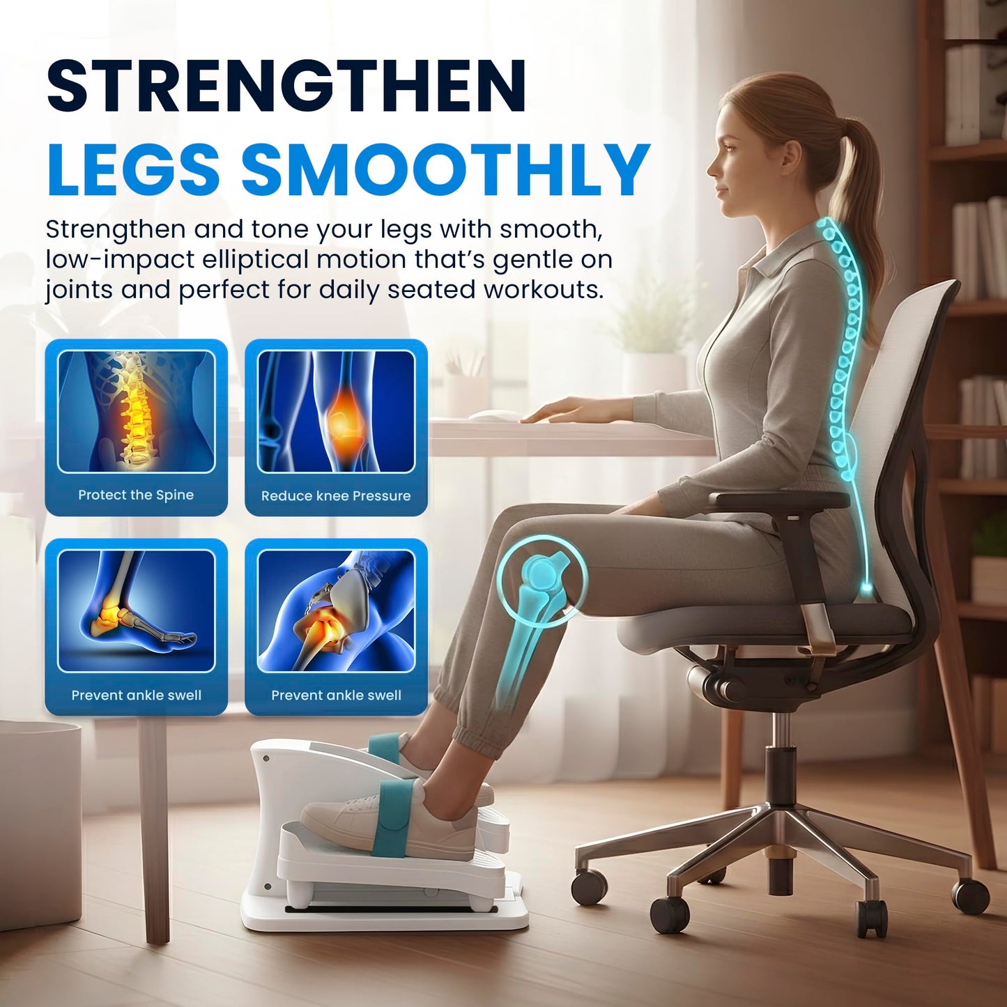 Under Desk Elliptical Machine – Electric Seated Pedal Exerciser for Seniors & Adults, Quiet Ellipse Leg Exerciser with 12-Speed Corded Electric Control, Remote, LCD Foot Pedals for Home Office Workout