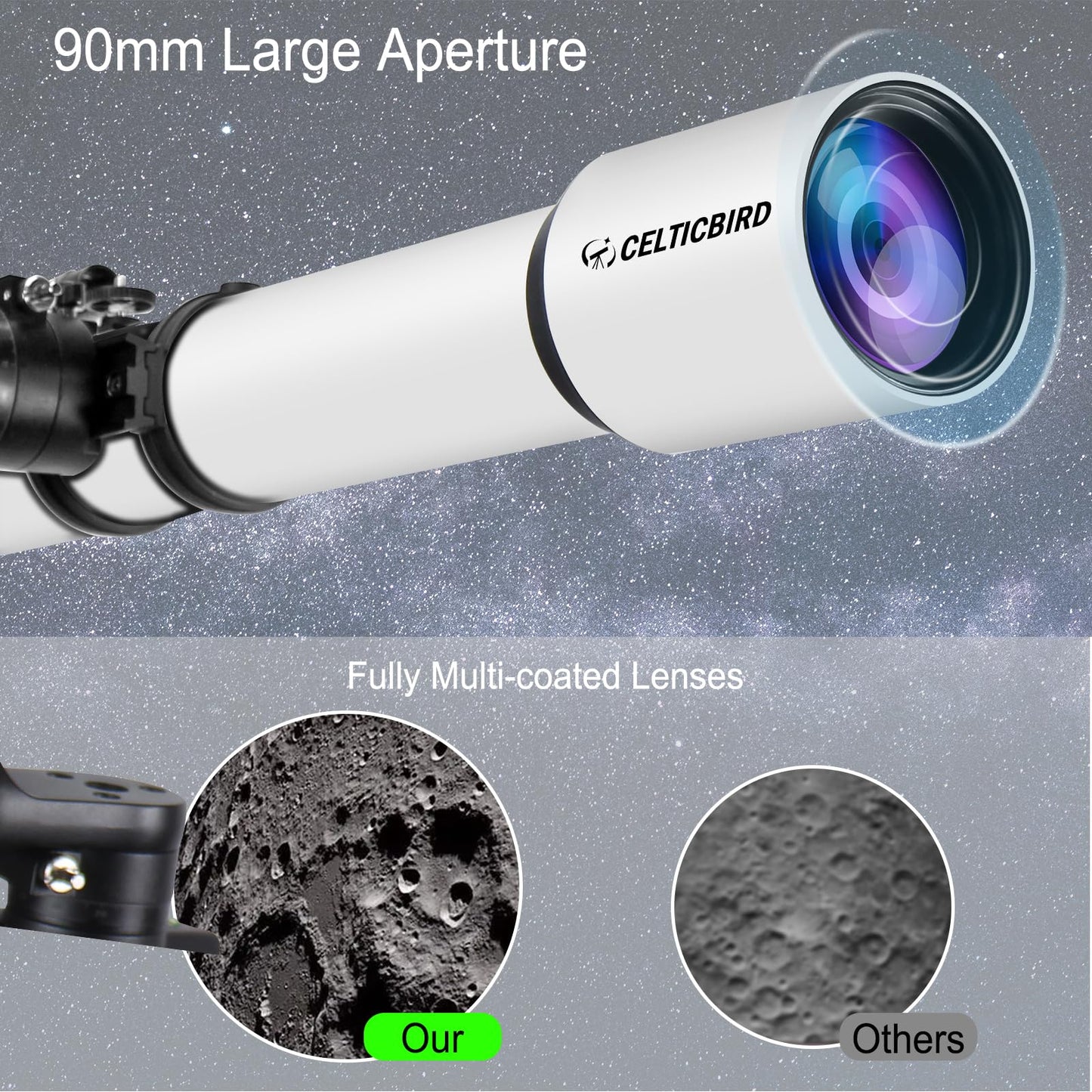 Telescope for Adults High Powered, 90mm Aperture 1000mm Refractor Telescopes for Adults Astronomy Telescopio with High Precision Adjustment, Ultra-Stable Vertisteel AZ Mount Base Tripod, Phone Adapte