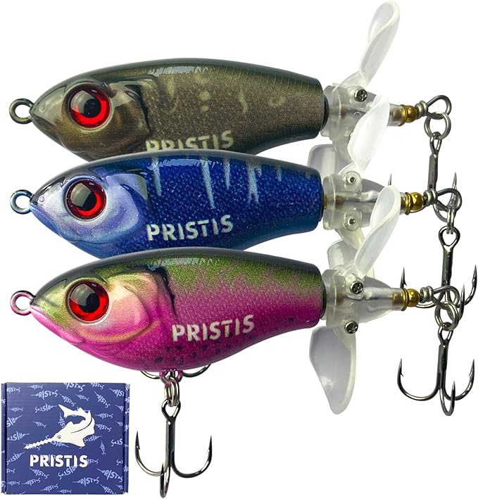 Pristis 3 pcs Topwater Fishing Plopper Lures, Floating Popper Bait Set with Chemically Sharpened Hooks for Saltwater Fresh...
