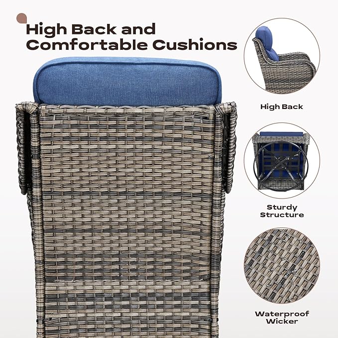Rilyson Outdoor Patio Furniture Set - Weather Resistant Wicker,High Back,6 inch Cushions,6 Piece Patio Furniture Set with Swivel Rocker Chairs and Side Table for Deck Porch Yard,Mixed Grey/Blue