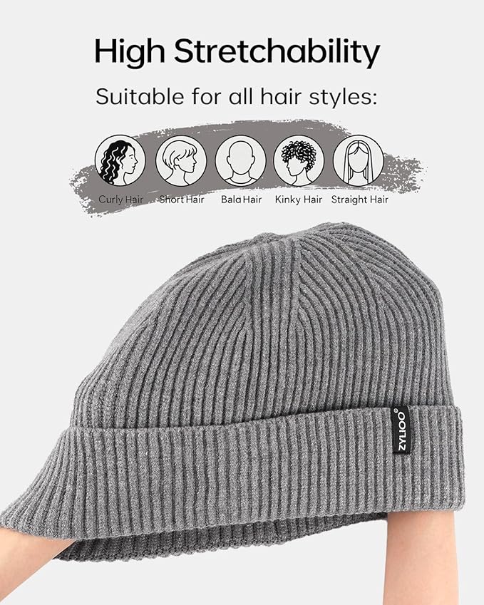 Zylioo Oversize Beanie Hats, XXL Big Size Ribbed Knit Cuffed Winter Hat for Cold Weather, Warm Skull Watch Cap