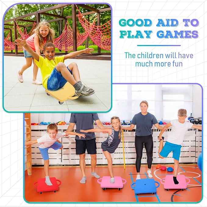 Deekin 12 Pcs Scooter Boards with Handles Bulk for Christmas Family Games Plastic Floor Sitting Scooter for Kids Children Gym Indoor Outdoor Activities Play and Daycare Supplies (Macaron Colors)