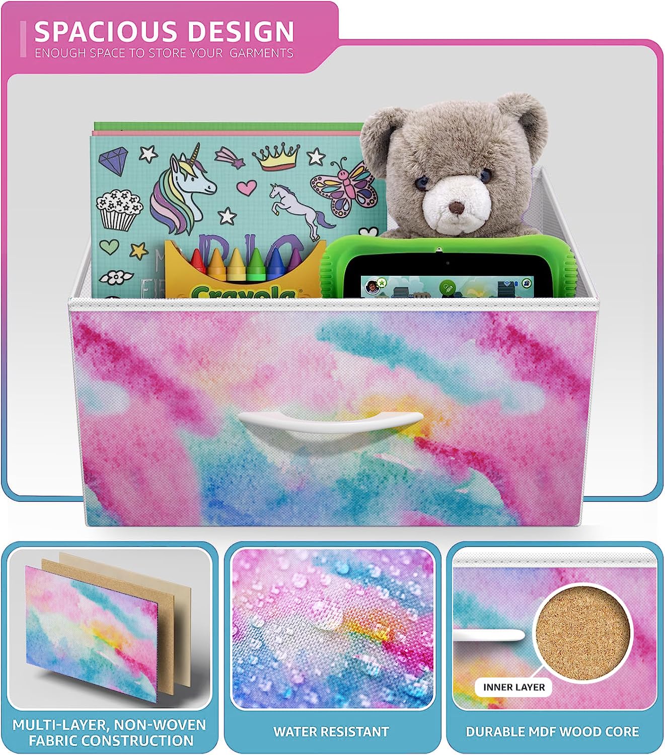 Sorbus Kids Dresser with 6 Drawers - Storage Chest Organizer Nightstand - Steel Frame, Wood Top, Tie-Dye Fabric Bins for Clothes - Wide Furniture for Bedroom, Hallway, Nursery, Closet, & Apartment