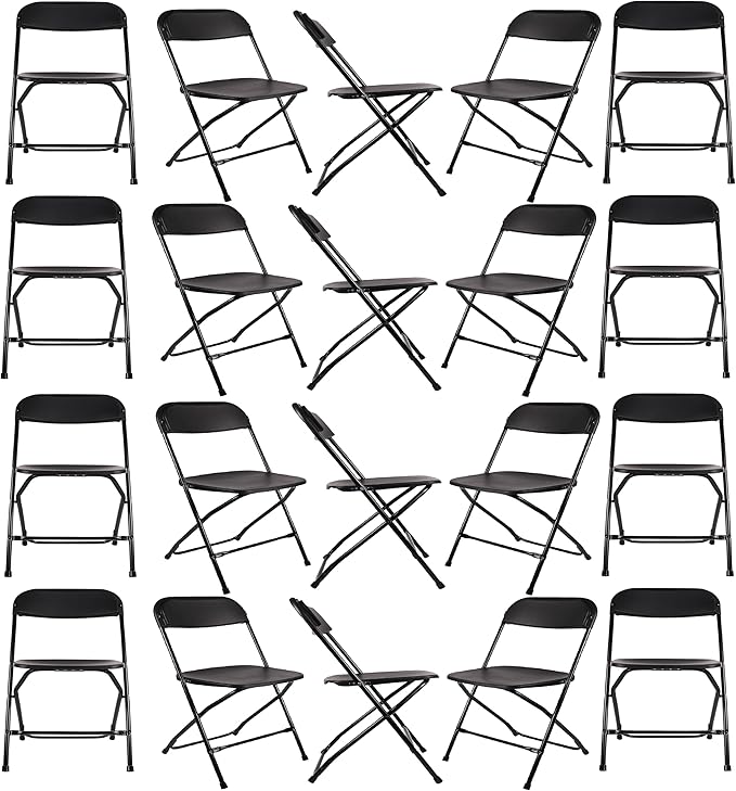 BTEXPERT Set of 20,Black Plastic Folding Chair Steel Frame Commercial High Capacity Event Chair Lightweight Set for Office Wedding Party Picnic Kitchen Dining Church School